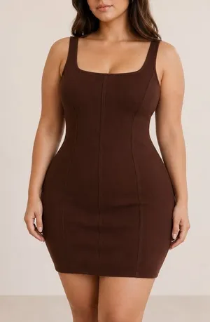 Aritzia Babaton Sculpt Knit Rich Mocha Brown Bodycon Seam Detail Mini Dress thumbnail 1
