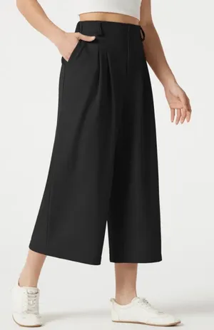 HALARA black Cropped Wide Leg Pleated Pull On Pants XL NWT Pockets 02820584 thumbnail 1