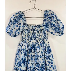 Abercrombie Fitch Midi Dress Blue Toile De Jouy Smocked Puffed Cottagecore Small thumbnail 6