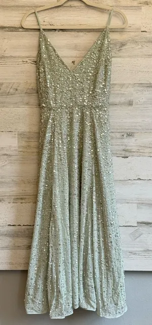 NWT ASOS Embellished Cami Midi Dress in Sage Green Sz4 A-line Fit & Flare Sequin thumbnail 1