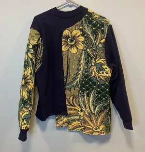 Tapestry blanket sweater Custom reworked floral navy tapestry sweater size large thumbnail 4