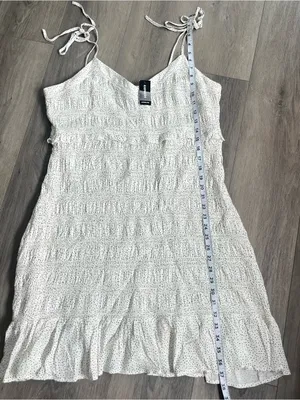 NWT Express White Black Polka Dot Smocked Midi Dress XL Tie Strap thumbnail 6