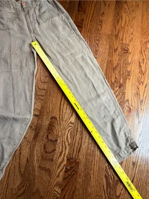 AMO Drapey Army Pant Linen Cotton Khaki Paperbag Waist Utility Pants Sz 26 thumbnail 14