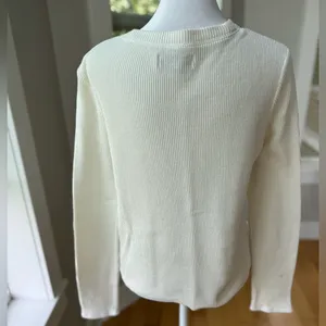 Madewell Texture & Thread Jacquard Ivory Ribbed Tie Front Long Sleeve Top Small thumbnail 4