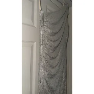 Caché Floor Length Shimmer Silver One Shoulder Evening Gown Size 2 thumbnail 5