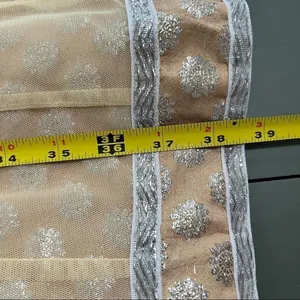 Handmade India Beaded Mesh Tunic Dress Champagne Gold Silver Embellished L/XL *Runs Small thumbnail 3