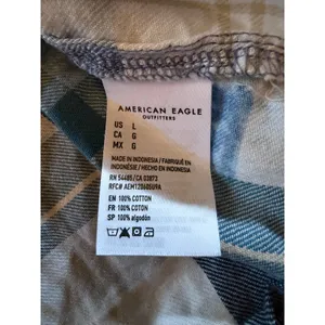 American Eagle Outfitters Button-Up Shirt Womens L Blue Tan Plaid Flannel thumbnail 4