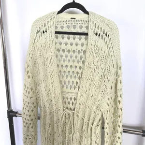 Free People Green Open Knit Long Beach Boho Resortwear Vacation Cardigan Large thumbnail 3
