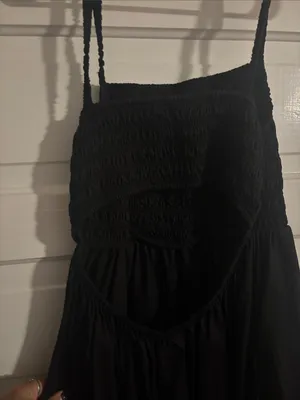 Old Navy Cotton Black Smocked Bodice Maxi Dress with Open Back thumbnail 3