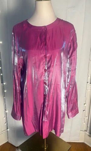 Avon Metallic Pink Button Front Tunic Blouse Size L Shimmer Y2K thumbnail 1