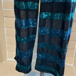 Elegant Striped Blue and Black Scarf thumbnail 4