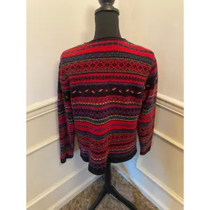 Vintage Fair Isle Roll Neck Geometric Knit Crew Neck Pullover Sweater Ribbed thumbnail 4