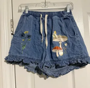 Disney Tinker Bell Women's Blue Denim Ruffle Shorts Size S Casual Summer thumbnail 1