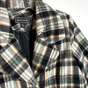 Artifacts Plaid Short Peacoat Womens Size Small Teal Brown Cream Black Y2K thumbnail 3