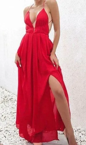 Fire red gown with strappy ties thumbnail 1