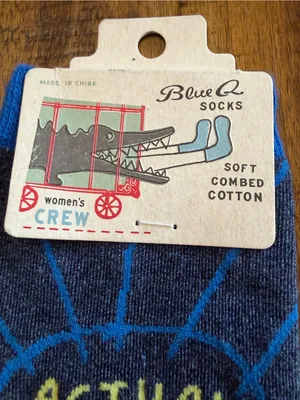 Blue Q Navy Crew Socks with Yellow 'Actual Super Hero' Text thumbnail 4