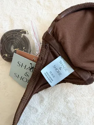 NWT Shade & Shore Brown Crochet Front Knot Bandeau Bikini Top - Size Extra Small thumbnail 3
