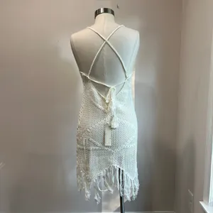 Endless Blu White Crochet Fringe Cover Up Boho Festival Beach‎ Dress Size M thumbnail 4