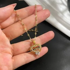 18K Gold Plated CZ Diamond Love Heart Pendant Necklace for Women thumbnail 4