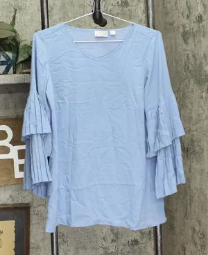 Joan Rivers Womens V-Neck Top with Pleated Sleeves A309574 Dusty Blue 2 thumbnail 1