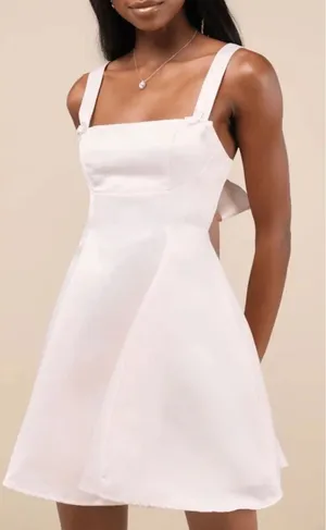 Lulus‎ Light Pink Satin Bow Mini Dress Fit Flare Sleeveless Cocktail Size Large thumbnail 1