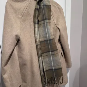 London Fog Beige Oatmeal Heather Wool Blend Peacoat w Plaid Scarf Size L NWT thumbnail 2
