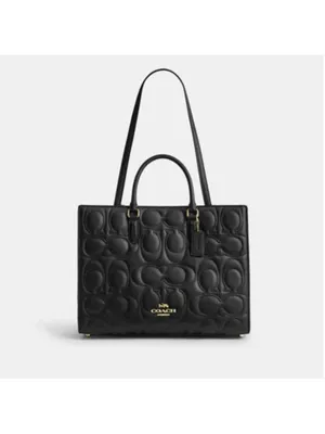 NEW Coach Maggie Tote Black Signature Embossed Leather CY672 NWT thumbnail 4