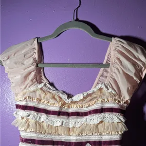 Kimchi Blue Ruffled Square-Neck Crop Top in Blush with Purple Accents thumbnail 2