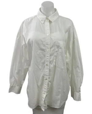 Abercrombie & Fitch Women's White Oversized Long Sleeve Button Down Shirt Size L thumbnail 1