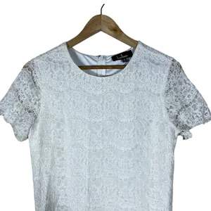 Lulus Mini Graduation Dress Floral Lace Shift White Bridal Elegant Size M thumbnail 2