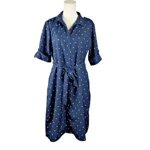 Tokyo Talkies Urban Navy Blue Polka Dot Belted Midi Dress Sz XL thumbnail 2