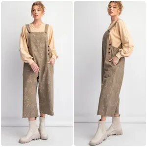 NWT Easel Mocha Ethnic Printed Twill Overall Jumpsuit Overalls Size‎ L Boho thumbnail 2