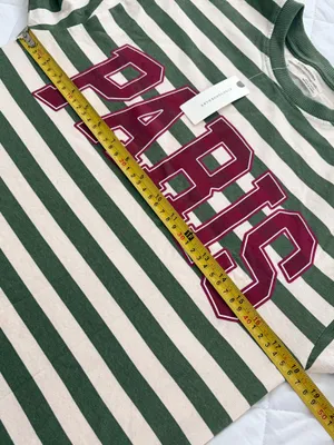 Anthropologie Paris Striped Long Sleeve Tee Green Cream Varsity Streetwear XS thumbnail 5