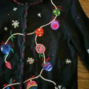 Vintage PAPPAGALLO CHRISTMAS SWEATER Embroidered Ornaments Bright Size Small thumbnail 5