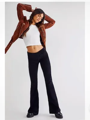 Free People Pull On Corduroy Flare Pants In Black Size 32 EUC thumbnail 2