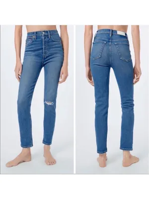 Re/Done 90’s Denim Ultra High Rise Crop Medium Worn Shade Jeans Size 26 thumbnail 2