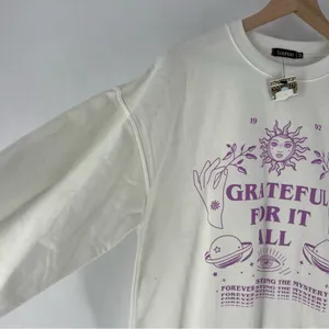 Boohoo White Grateful Sun‎ Sweatshirt Graphic 1992 Zodiac Crewneck M thumbnail 6