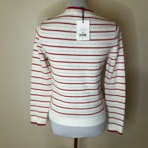 27 Miles Malibu Leah Cotton Striped Crew Sweater in Cloud White Flame red NEW XS thumbnail 5