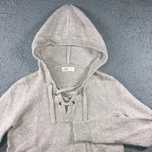 Hollister Baja Hoodie‎ Women S Oatmeal Beige Knit Lace Up Coastal Boho Pullover thumbnail 2