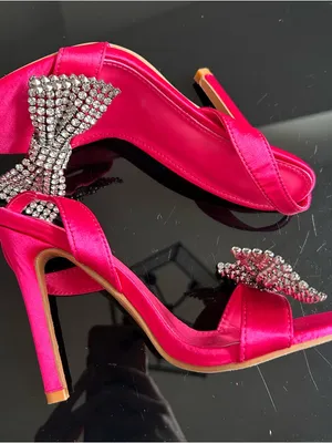 Women’s Hot Pink Satin Slingback Sandals with Crystal Bow thumbnail 1
