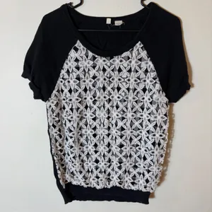Moth Anthropologie Black Crochet Lace Overlay Short Sleeve Sweater‎ size medium thumbnail 1