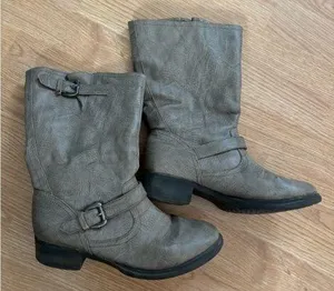 Stone colored mid calf boots thumbnail 1