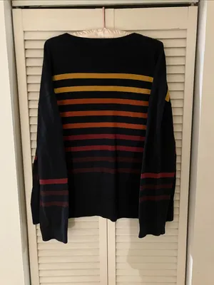 Pendleton Woolen Mills Navy Striped Wool Sweater Size Large Damaged thumbnail 4