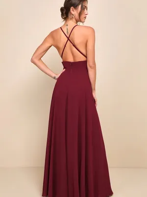 Lulus mythical kind of love burgundy maxi dress thumbnail 2