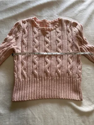 Blush Pink Cable Knit Sweater Long Sleeve Crew Neck Cropped Pullover Sz S GUC thumbnail 5