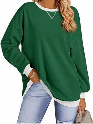 Fantaslook Women's Green Oversized Crewneck Sweatshirt Size Small thumbnail 1
