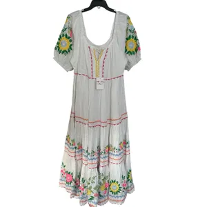 Roller Rabbit Embroidered Maxi Dress XL 100% Linen Maxi Lined Floral‎ NWT #RR-30 thumbnail 12