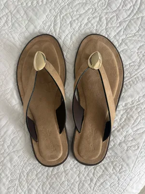 Universal thread taupe sandals with gold thumbnail 4