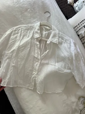 H&M cropped linen blouse button down thumbnail 2