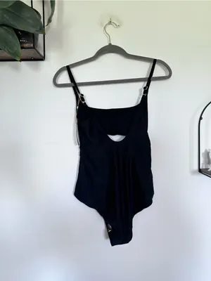 NWT Quince‎ Black Italian Cut Out One-Piece Swimsuit Size Large thumbnail 4